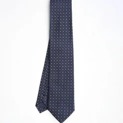 Dark Blue Cerimonial Silk Satin Tie - Small Geometric Pattern