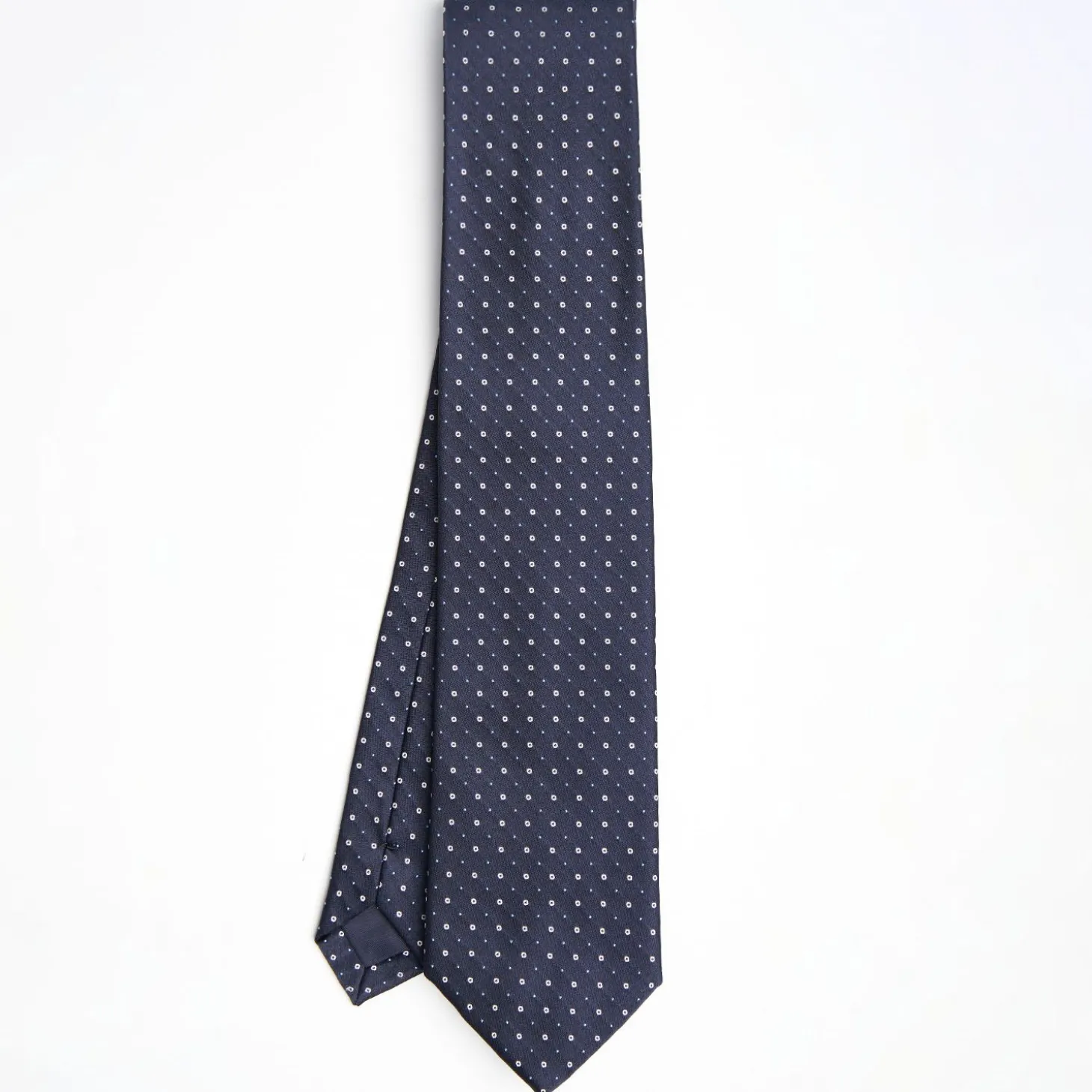 Dark Blue Cerimonial Silk Satin Tie - Small Geometric Pattern