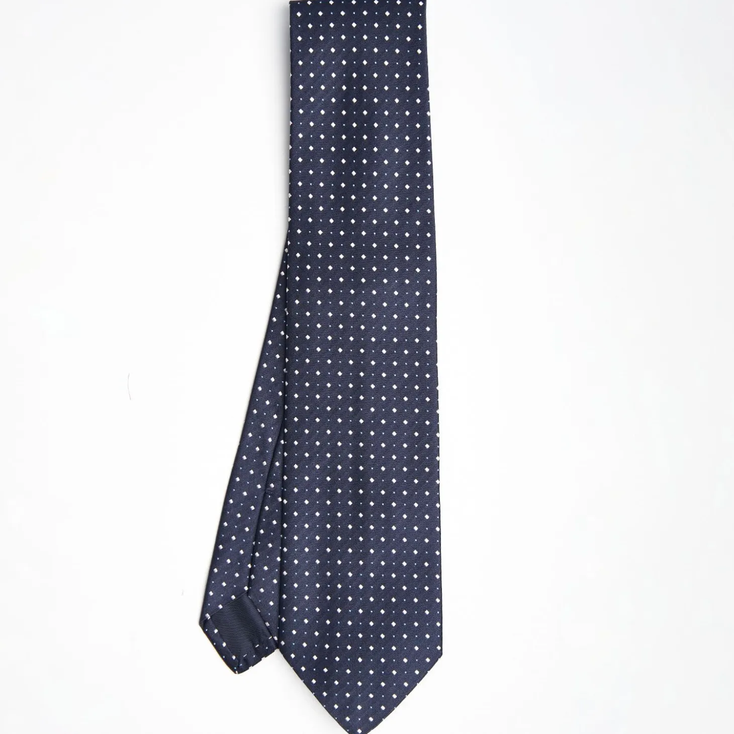 Dark Blue Cerimonial Silk Satin Tie - Small Geometric Pattern