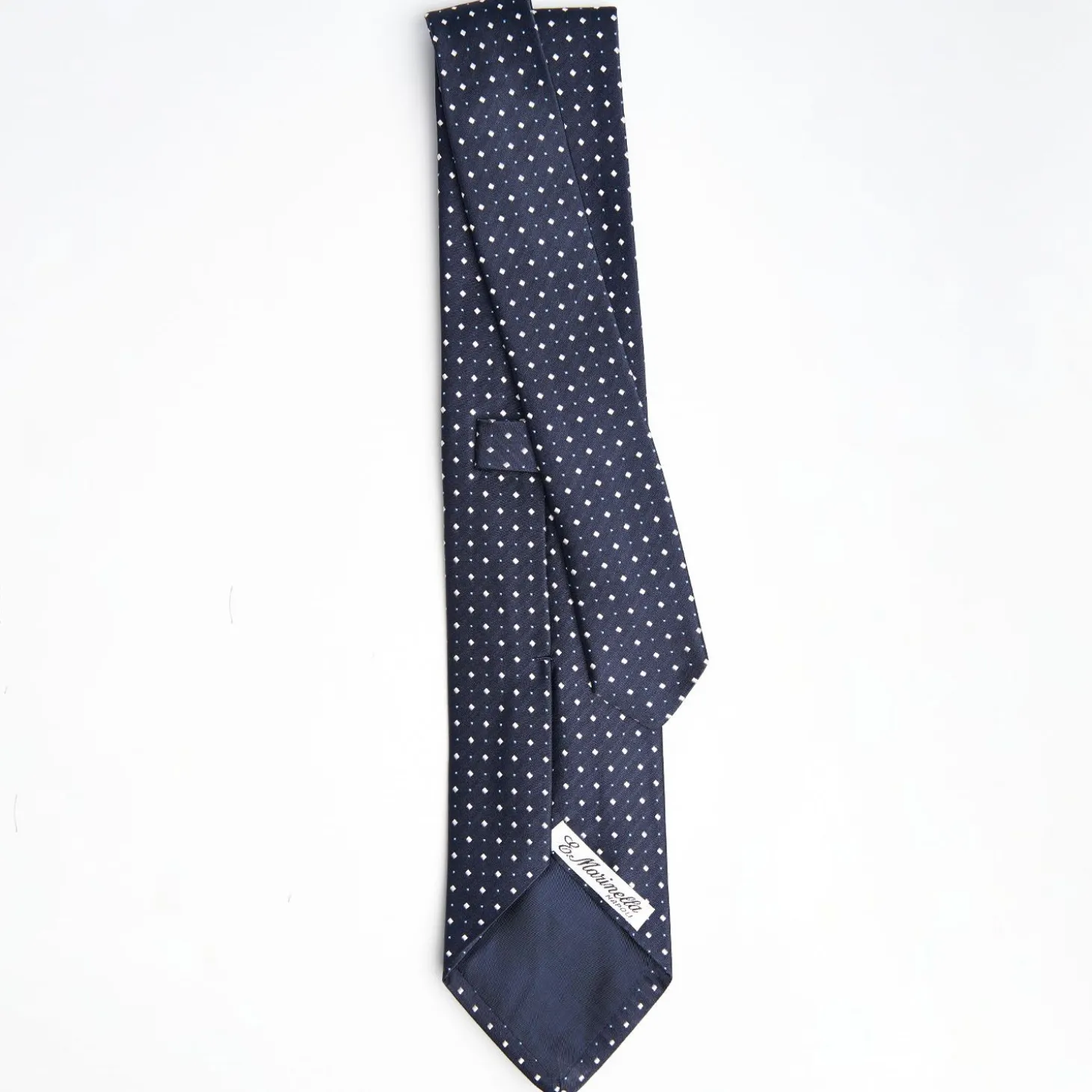 Dark Blue Cerimonial Silk Satin Tie - Small Geometric Pattern