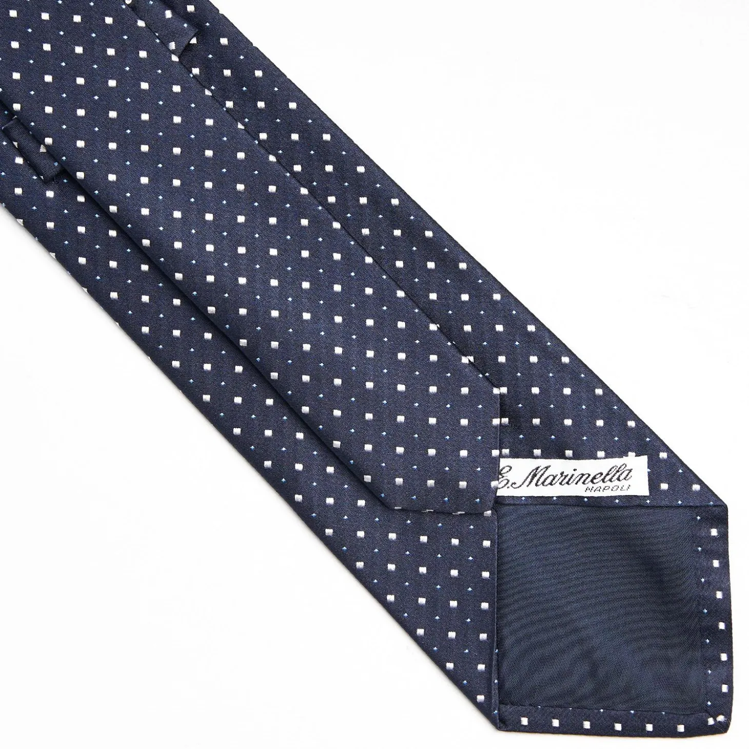 Dark Blue Cerimonial Silk Satin Tie - Small Geometric Pattern