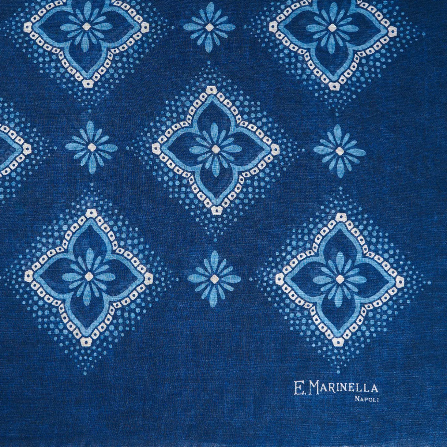 Dark Blue Cotton And Linen Scarf - Light Blue Macro Flowers
