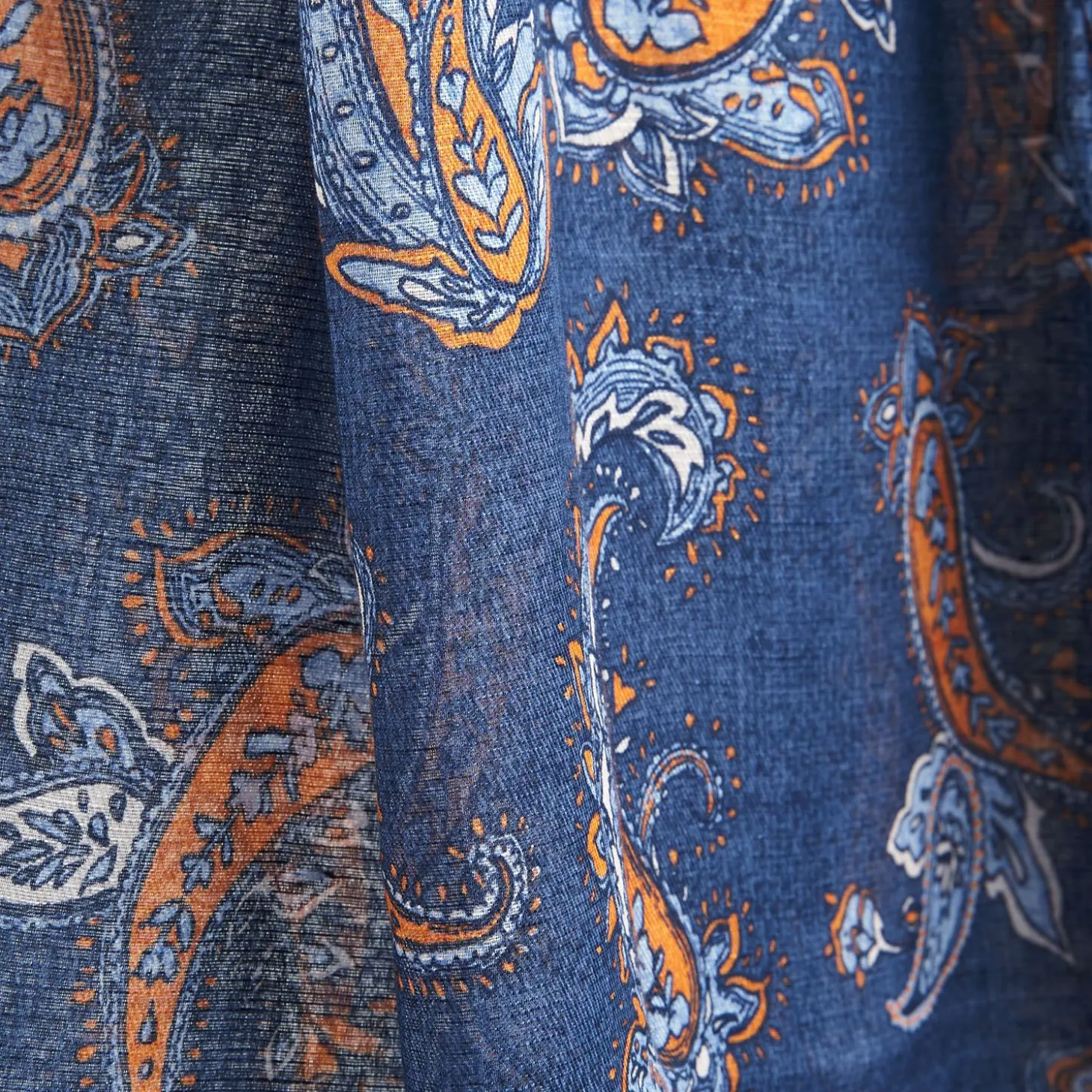 Dark Blue Cotton And Linen Scarf - Paisley Pattern