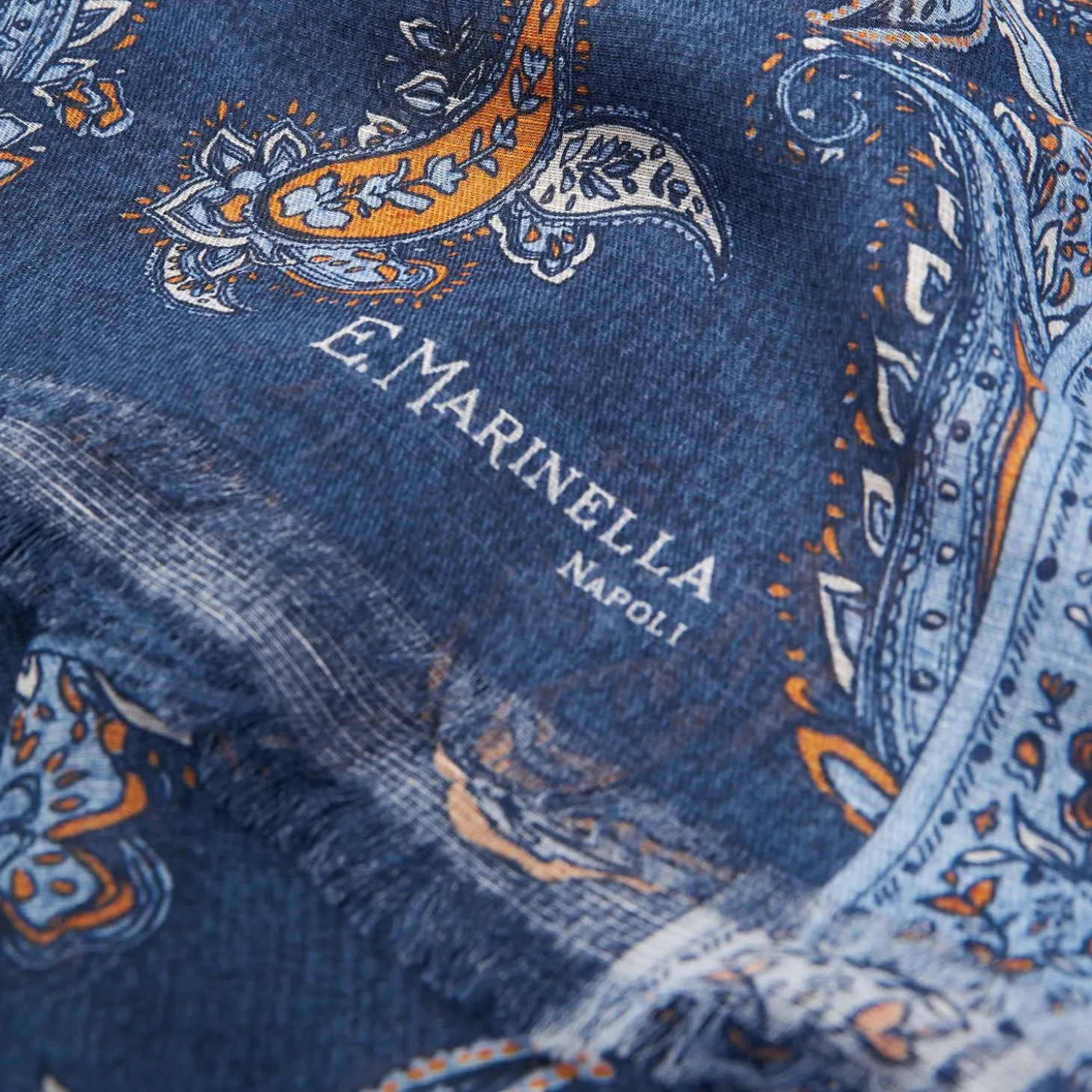 Dark Blue Cotton And Linen Scarf - Paisley Pattern