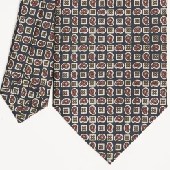 Dark Blue Extra Long Sartorial Silk Tie - Paisley Pattern