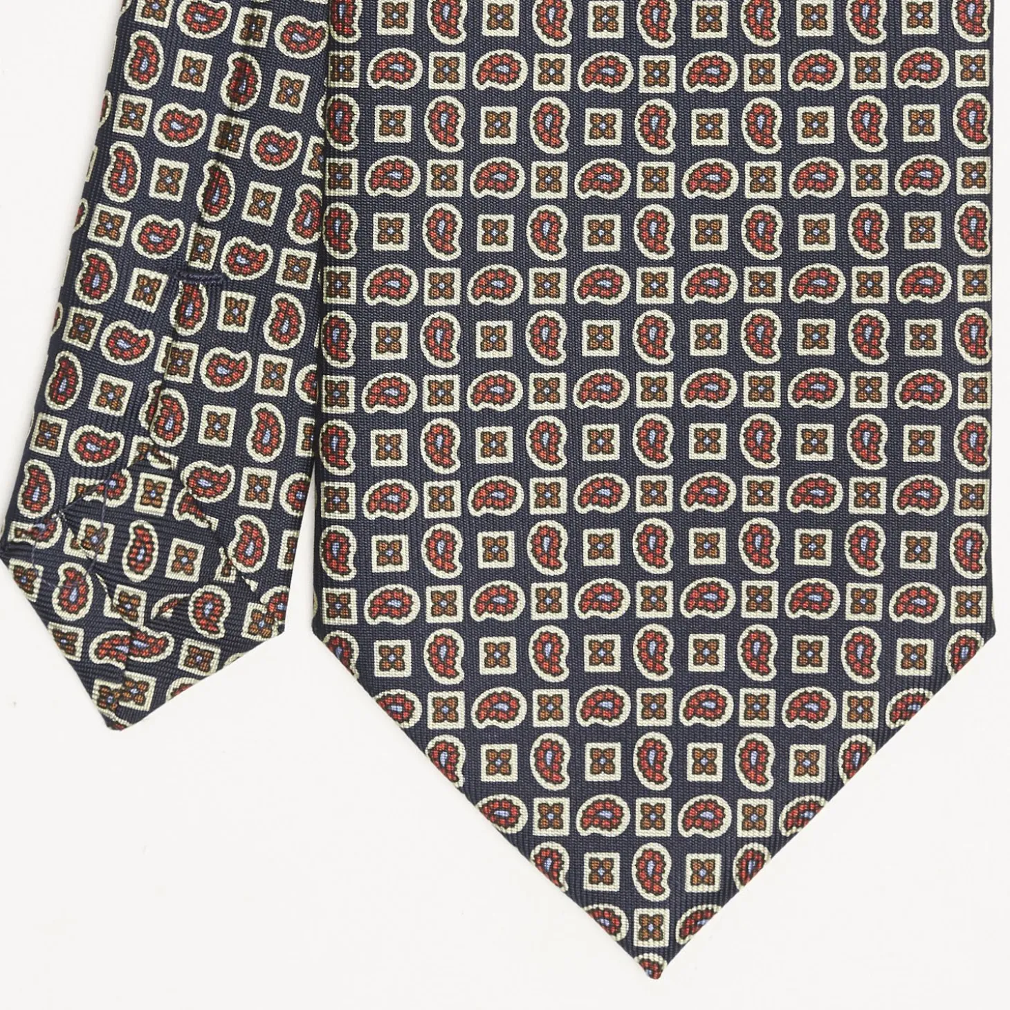 Dark Blue Extra Long Sartorial Silk Tie - Paisley Pattern