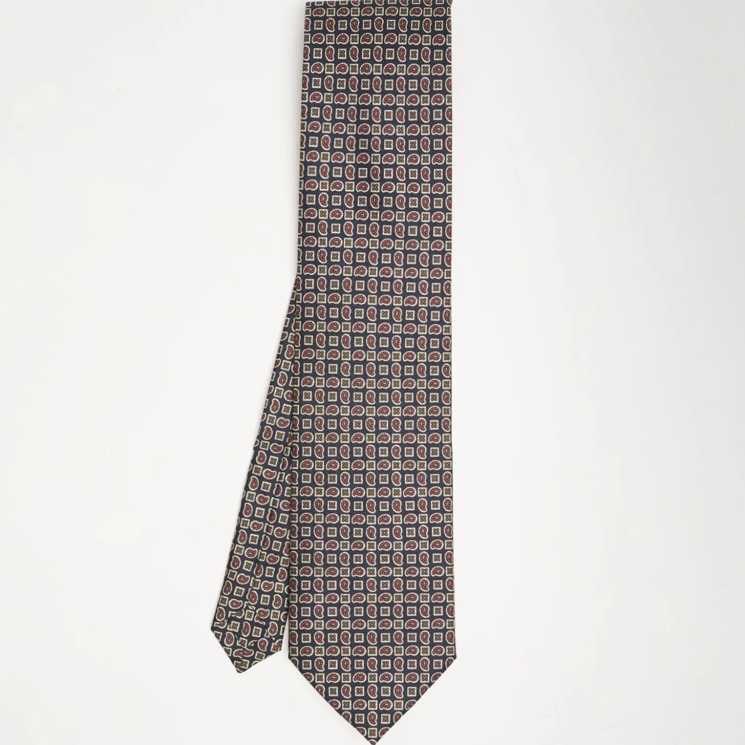 Dark Blue Extra Long Sartorial Silk Tie - Paisley Pattern