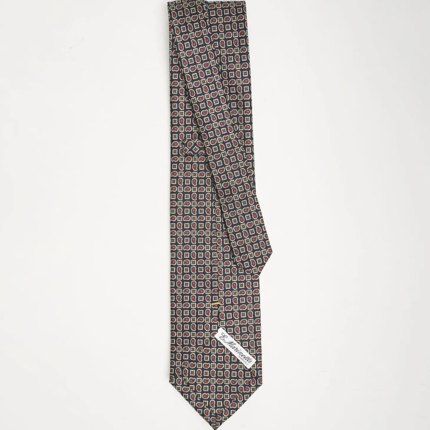 Dark Blue Extra Long Sartorial Silk Tie - Paisley Pattern