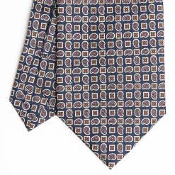 Dark Blue Extra Long Sartorial Silk Tie - Paisley Pattern