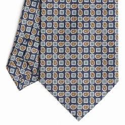 Dark Blue Extra Long Sartorial Silk Tie - Paisley Pattern