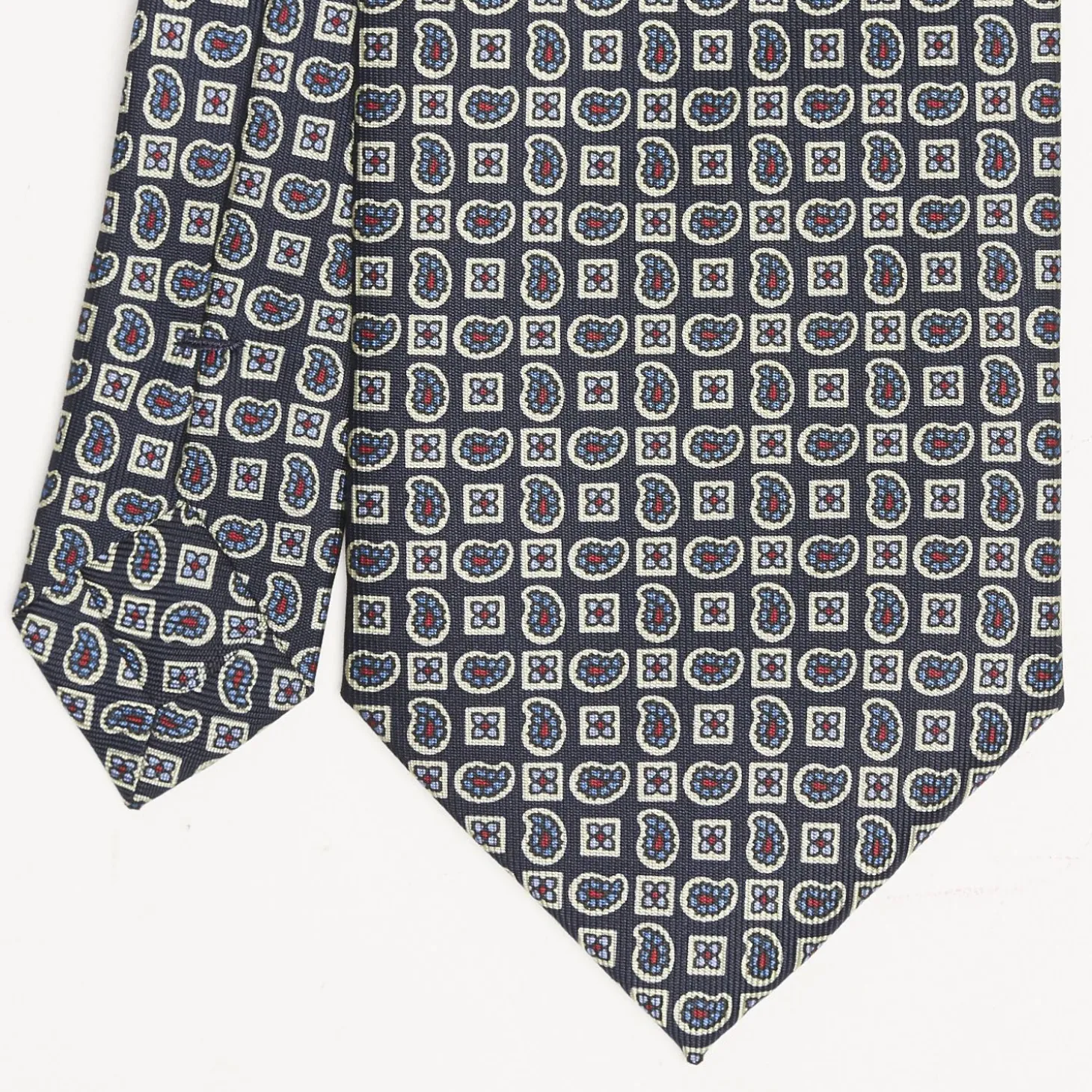 Dark Blue Extra Long Sartorial Silk Tie - Paisley Pattern