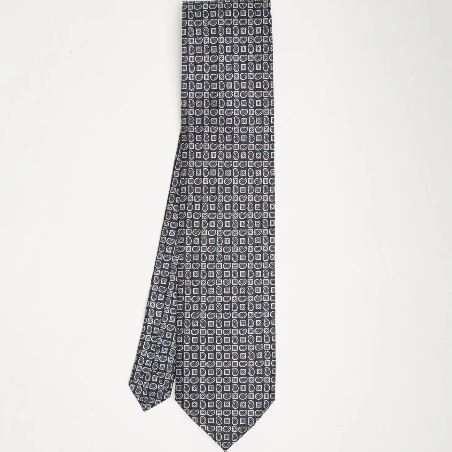 Dark Blue Extra Long Sartorial Silk Tie - Paisley Pattern