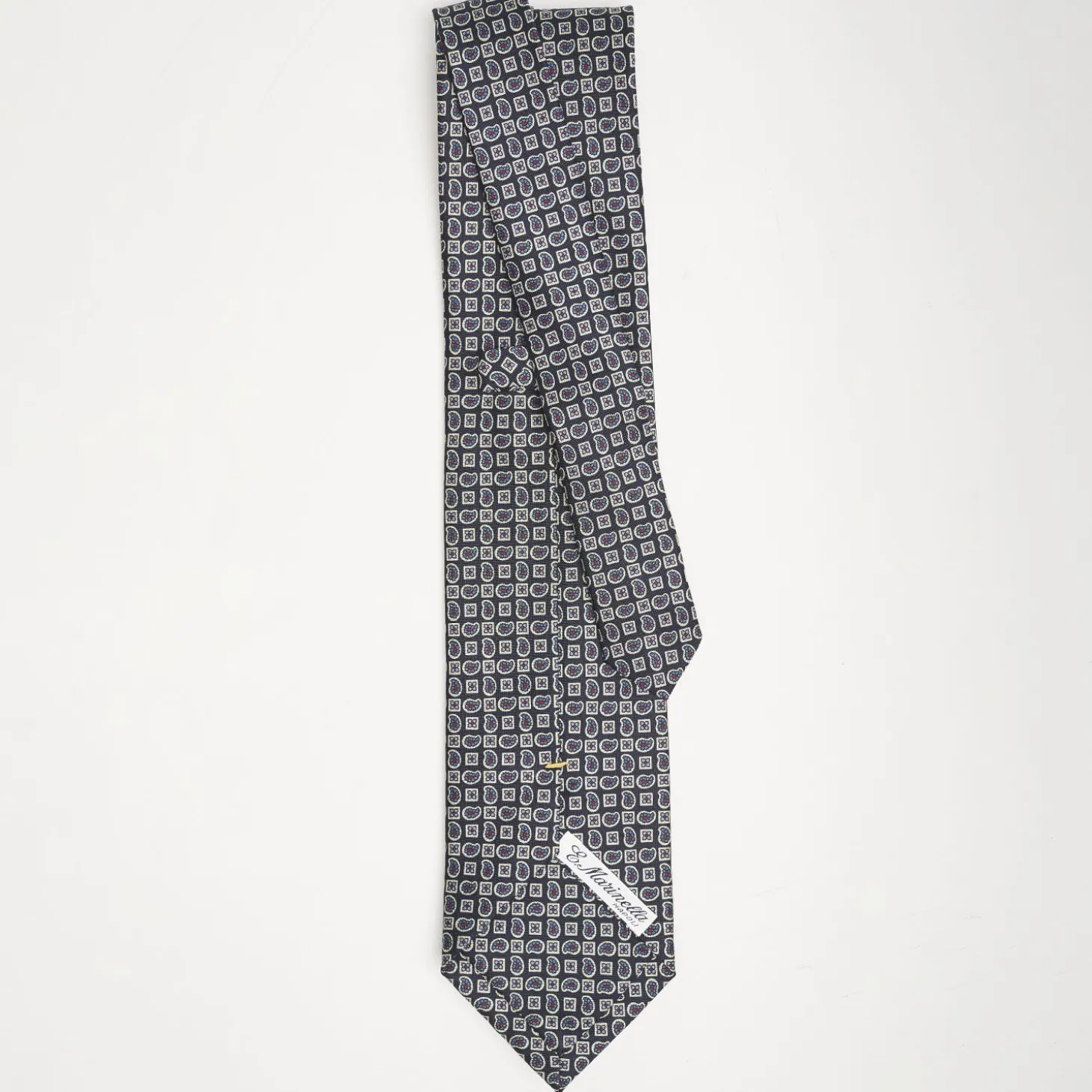 Dark Blue Extra Long Sartorial Silk Tie - Paisley Pattern