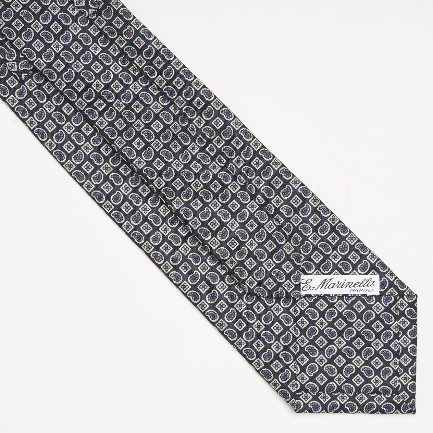 Dark Blue Extra Long Sartorial Silk Tie - Paisley Pattern