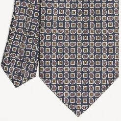Dark Blue Extra Long Sartorial Silk Tie Paisley Pattern