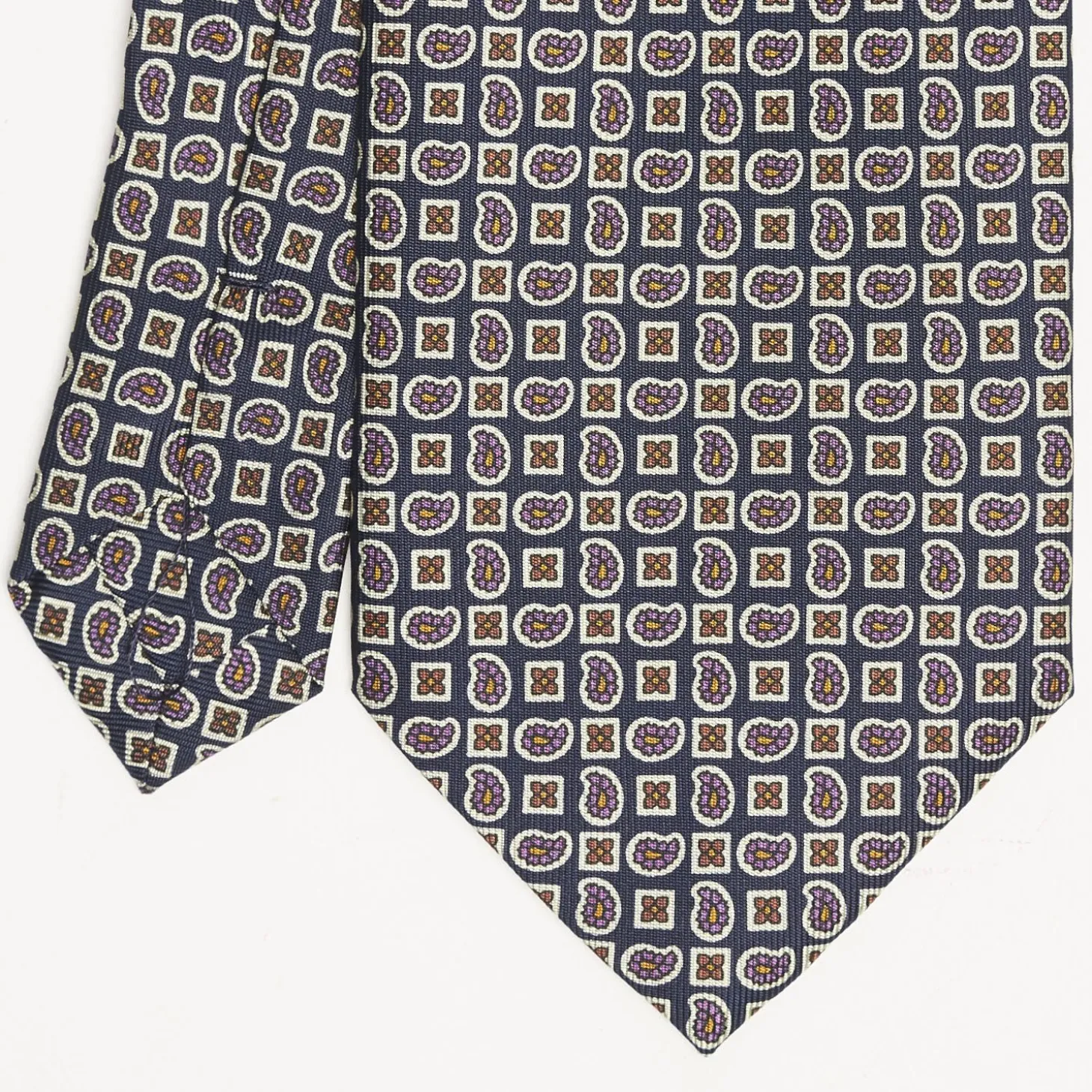 Dark Blue Extra Long Sartorial Silk Tie Paisley Pattern
