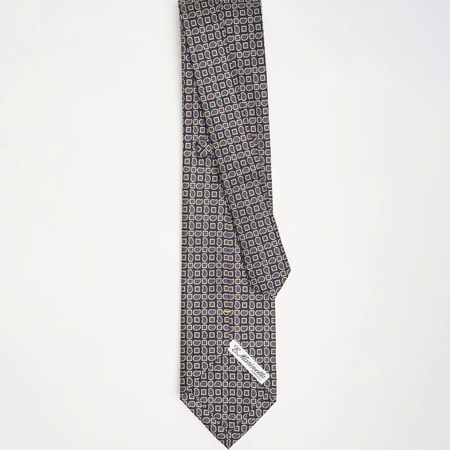 Dark Blue Extra Long Sartorial Silk Tie Paisley Pattern