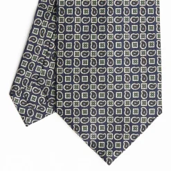 Dark Blue Extra Long Sartorial Silk Tie - Paisley Pattern