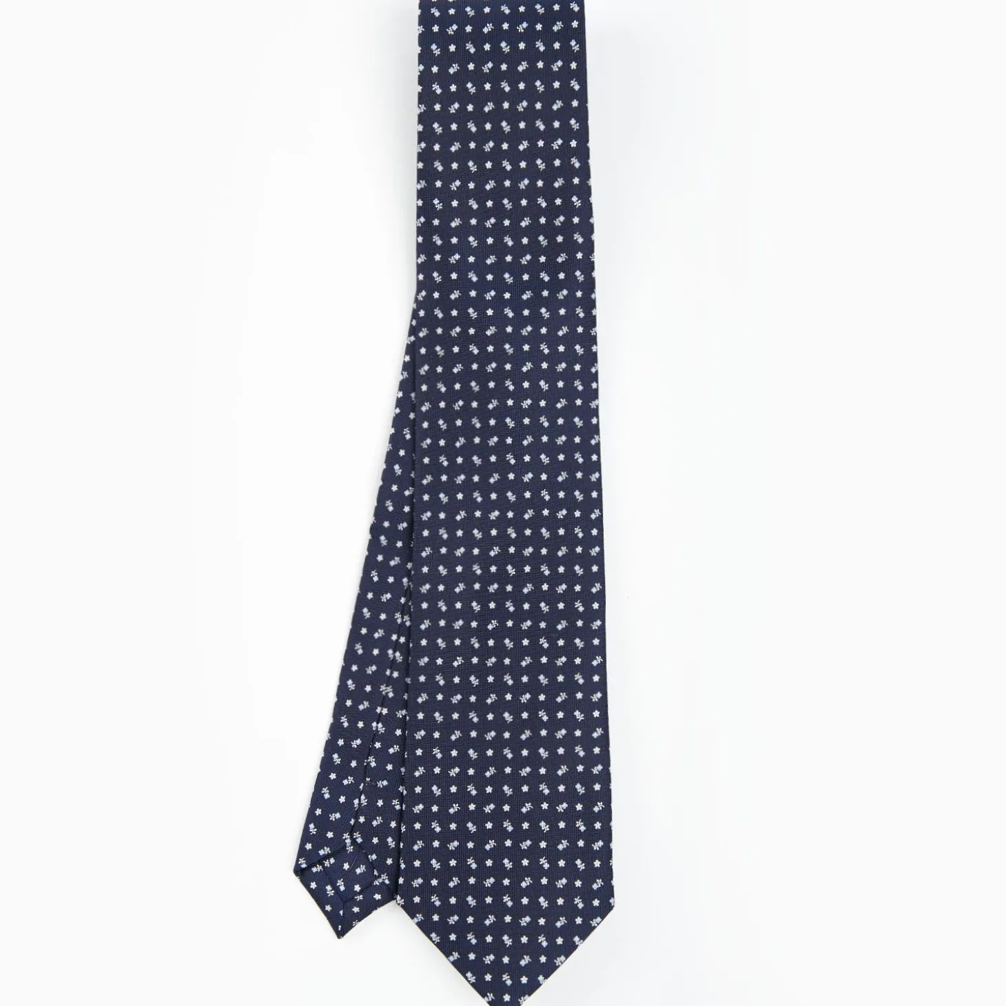 Dark Blue Extra Long Sartorial Silk Tie - Small Flower Pattern