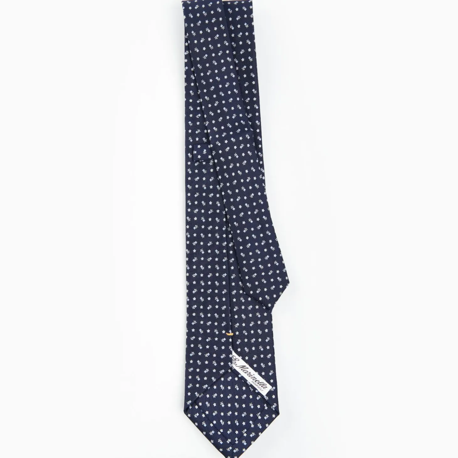 Dark Blue Extra Long Sartorial Silk Tie - Small Flower Pattern