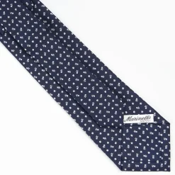 Dark Blue Extra Long Sartorial Silk Tie - Small Flower Pattern