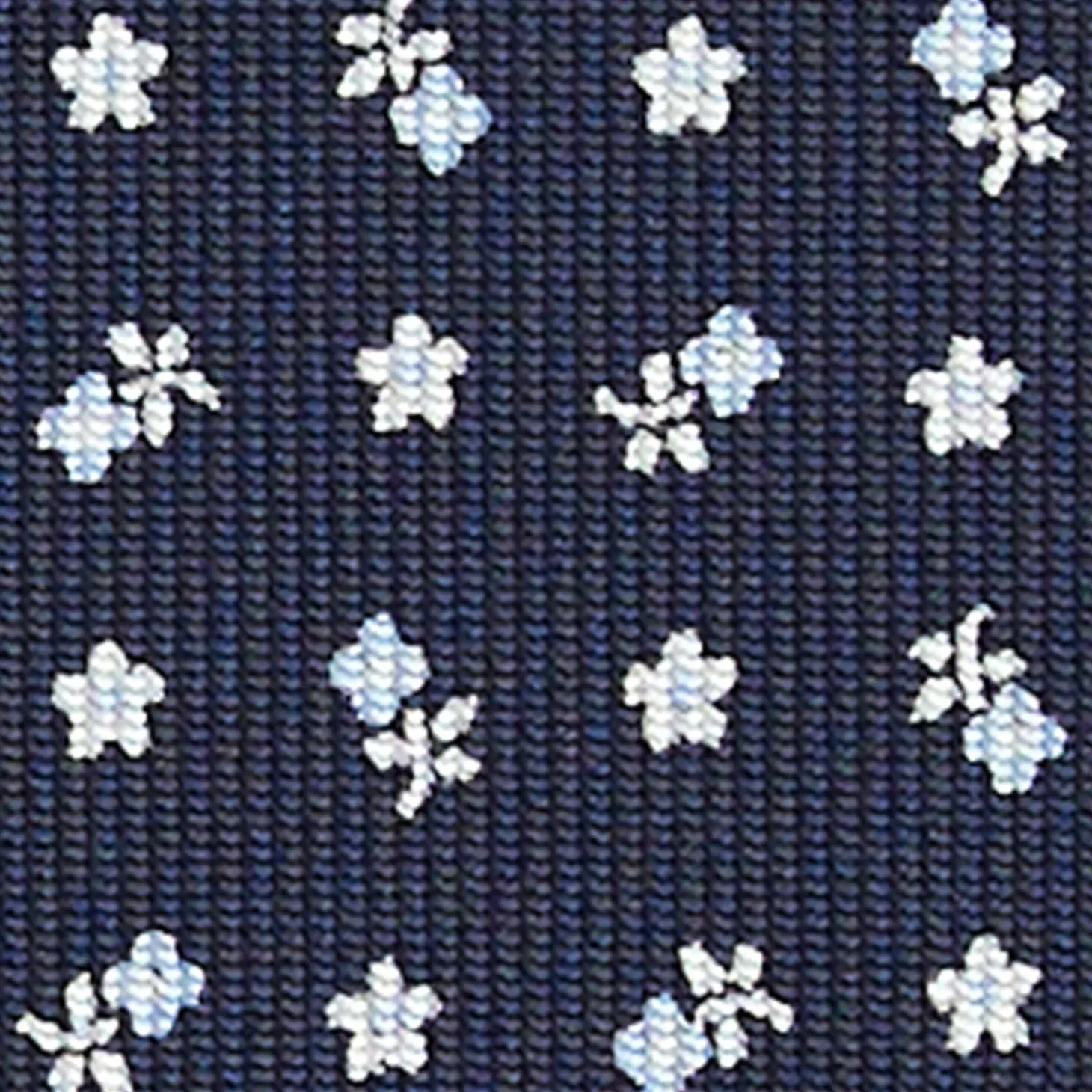 Dark Blue Extra Long Sartorial Silk Tie - Small Flower Pattern