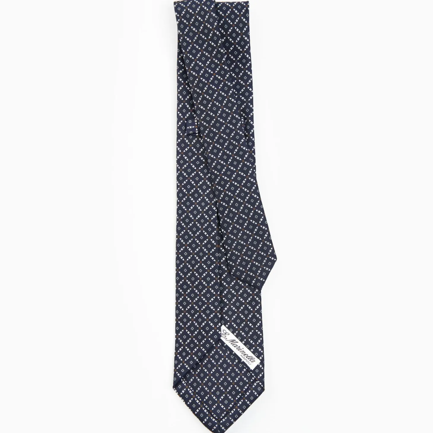 Dark Blue 9 Fold Sartorial Silk Tie Small Flower Pattern