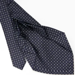 Dark Blue 9 Fold Sartorial Silk Tie Small Flower Pattern