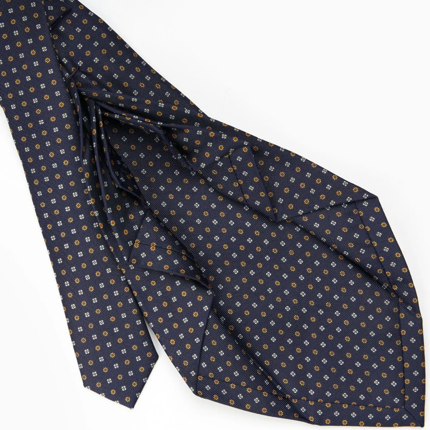 Dark Blue 9 Fold Sartorial Silk Tie Small Flower Pattern