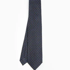 Dark Blue 9 Fold Sartorial Silk Tie Small Flower Pattern