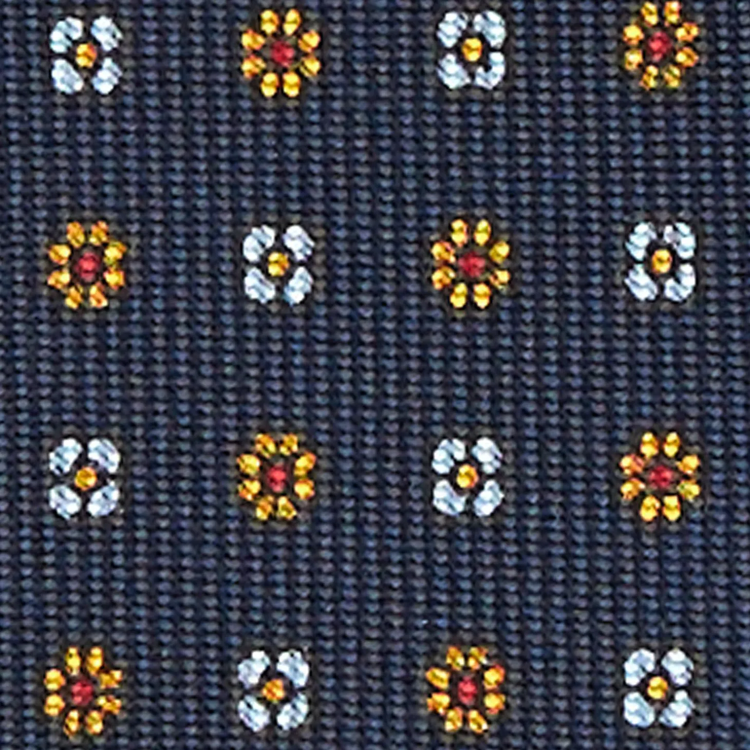 Dark Blue 9 Fold Sartorial Silk Tie Small Flower Pattern
