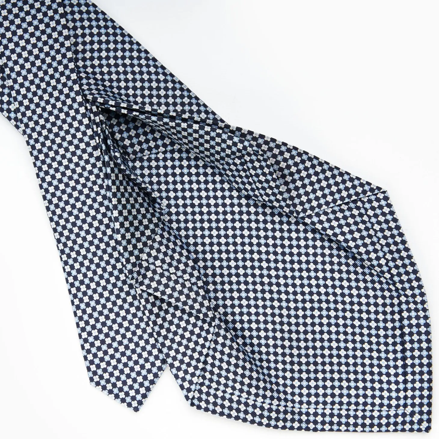 Dark Blue 7 Fold Sartorial Silk Tie - Small Flower Pattern