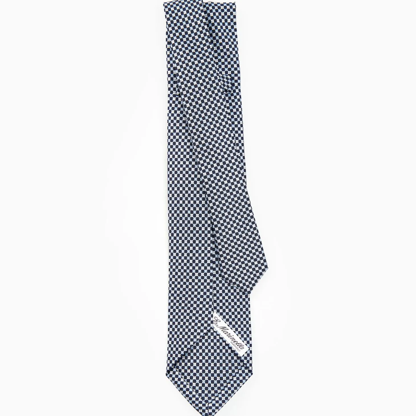 Dark Blue 7 Fold Sartorial Silk Tie - Small Flower Pattern