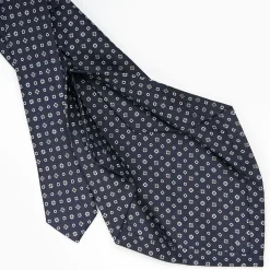 Dark Blue 5 Fold Sartorial Silk Tie - Small Flower Pattern