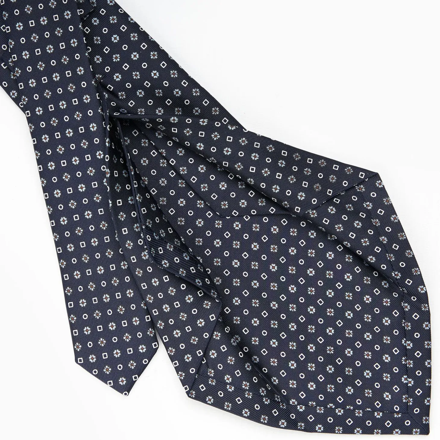 Dark Blue 5 Fold Sartorial Silk Tie - Small Flower Pattern