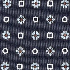 Dark Blue 5 Fold Sartorial Silk Tie - Small Flower Pattern