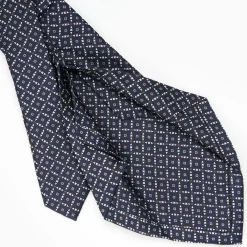 Dark Blue 5 Fold Sartorial Silk Tie - Small Flower Pattern