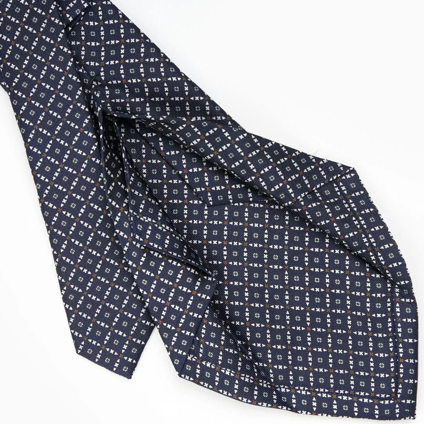 Dark Blue 5 Fold Sartorial Silk Tie - Small Flower Pattern