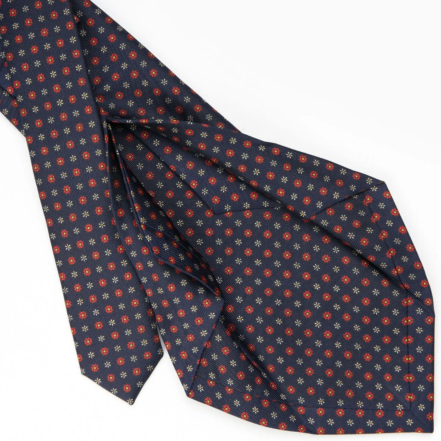 Dark Blue 5 Fold Sartorial Silk Tie - Small Flower Pattern