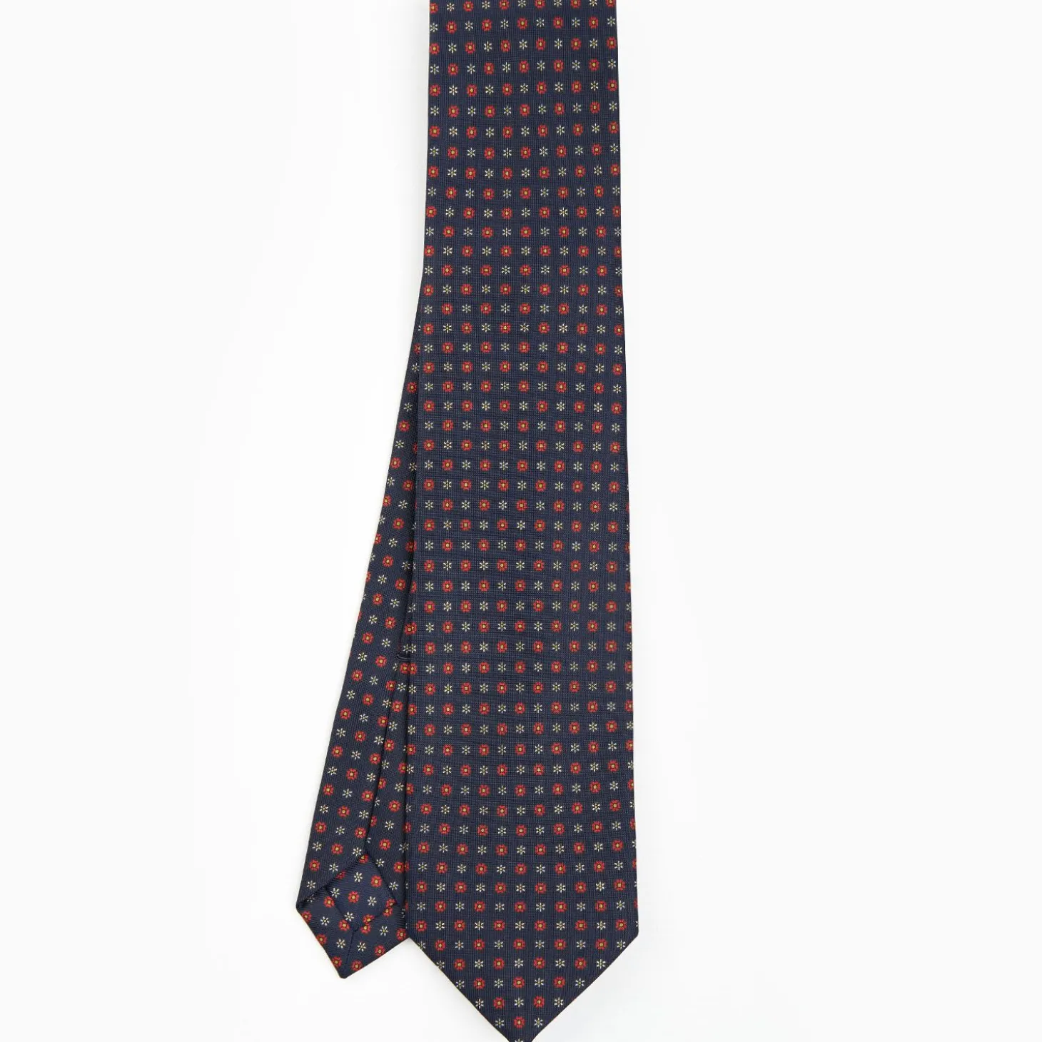 Dark Blue 5 Fold Sartorial Silk Tie - Small Flower Pattern