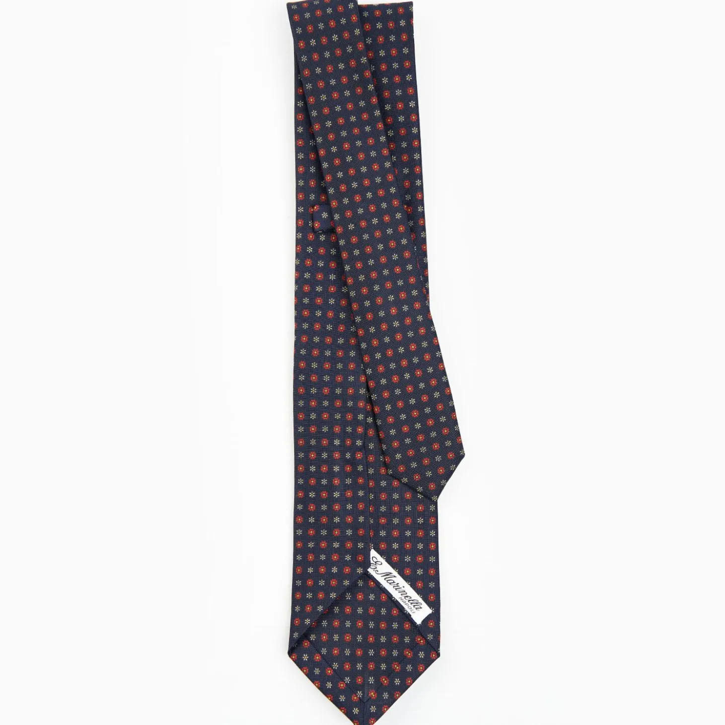Dark Blue 5 Fold Sartorial Silk Tie - Small Flower Pattern