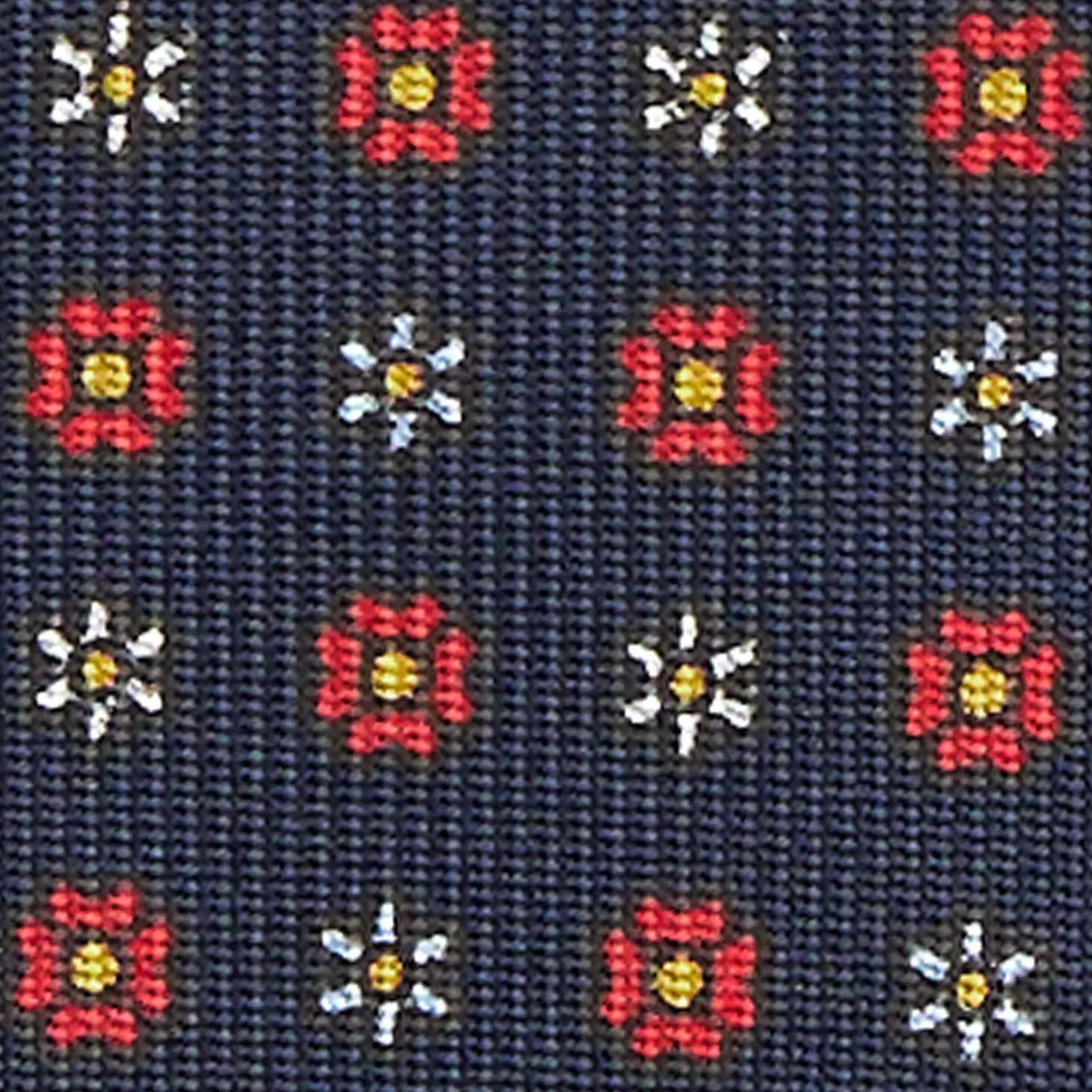 Dark Blue 5 Fold Sartorial Silk Tie - Small Flower Pattern