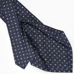 Dark Blue 5 Fold Sartorial Silk Tie - Small Flower Pattern