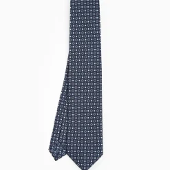 Dark Blue 5 Fold Sartorial Silk Tie - Small Flower Pattern