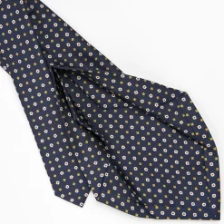 Dark Blue 5 Fold Sartorial Silk Tie - Small Flower Pattern
