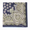 Dark Blue Hand-Printed Silk Pocket Square Large Flower Pattern