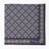 Dark Blue Hand-Printed Silk Pocket Square Large Flower Pattern