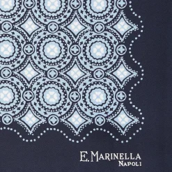 Dark Blue Hand-Printed Silk Pocket Square Large Flower Pattern