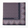 Dark Blue Hand-Printed Silk Pocket Square Large Flower Pattern