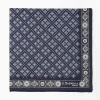 Dark Blue Hand-Printed Silk Pocket Square Large Flower Pattern